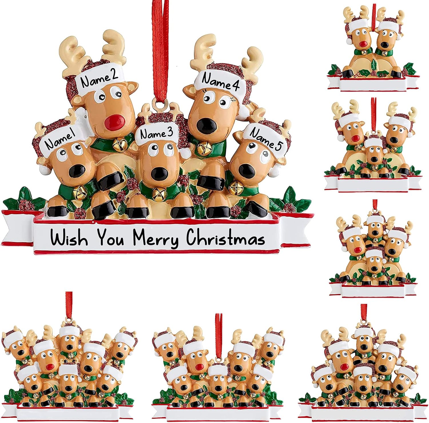Ornaments - Personalized Deer Christmas Ornaments 2023 Family of 2,3,4,5,6,7,8 Custom Name Reindeer Xmas Ornament with Text,Customized Christmas Decoration Gifts - Family of 5
