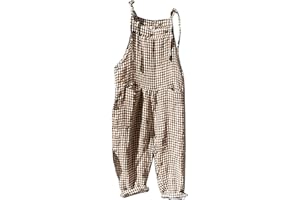 tuduoms Women Cute Girl Fashion Stripes Bib Pants Cotton Linen Casual Cropped Overalls Baggy Wide Leg Jumpsuits with Pockets