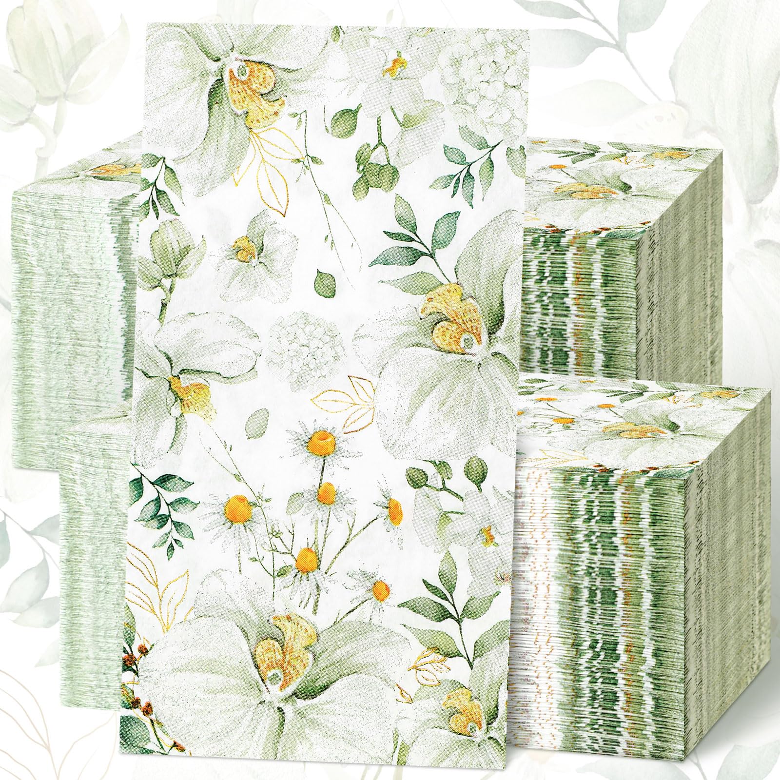 Photo 1 of 200 Pcs Floral Guest Napkins for Bathroom Floral Paper Napkins Decorative Disposable Hand Towels for Bathroom Dinner Wedding Holiday Birthday Tea Party Bridal Baby Shower(Rectangle Cymbidium)