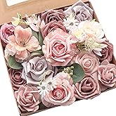 Floroom Dusty Rose Artificial Flowers Fake Roses Peonies and Greenery Combo Box Set for DIY Wedding Bouquets Bridal Shower Centerpieces Floral Arrangements Party Tables Home Decorations