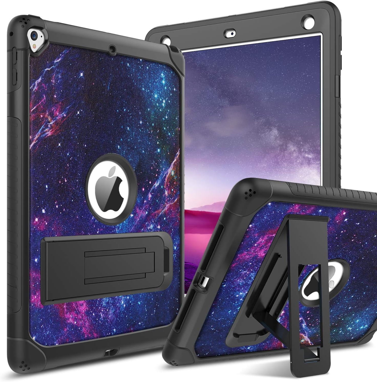 BENTOBEN Case for iPad 6th / 5th Generation, iPad 9.7 inch 2017/2018 Case, iPad Air 2 Case, iPad Pro 9.7 Case, Hybrid Rugged Shockproof Three Layer Full Body Protective Kickstand Tablet Cover, Space