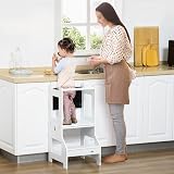 HOMCOM 2 in 1 Kids Kitchen Step Stool with Safety Rail White view 9
