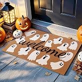 PKFEDR Halloween Door Mat, Non Slip Front Welcome Mat Outdoor Indoor 17x30 | Heavy Duty Washable Doormat Traps Mud. Low Profile Anti Slip Backing. Spooky Ghost Halloween Decor to Greet Trick-or-Treaters