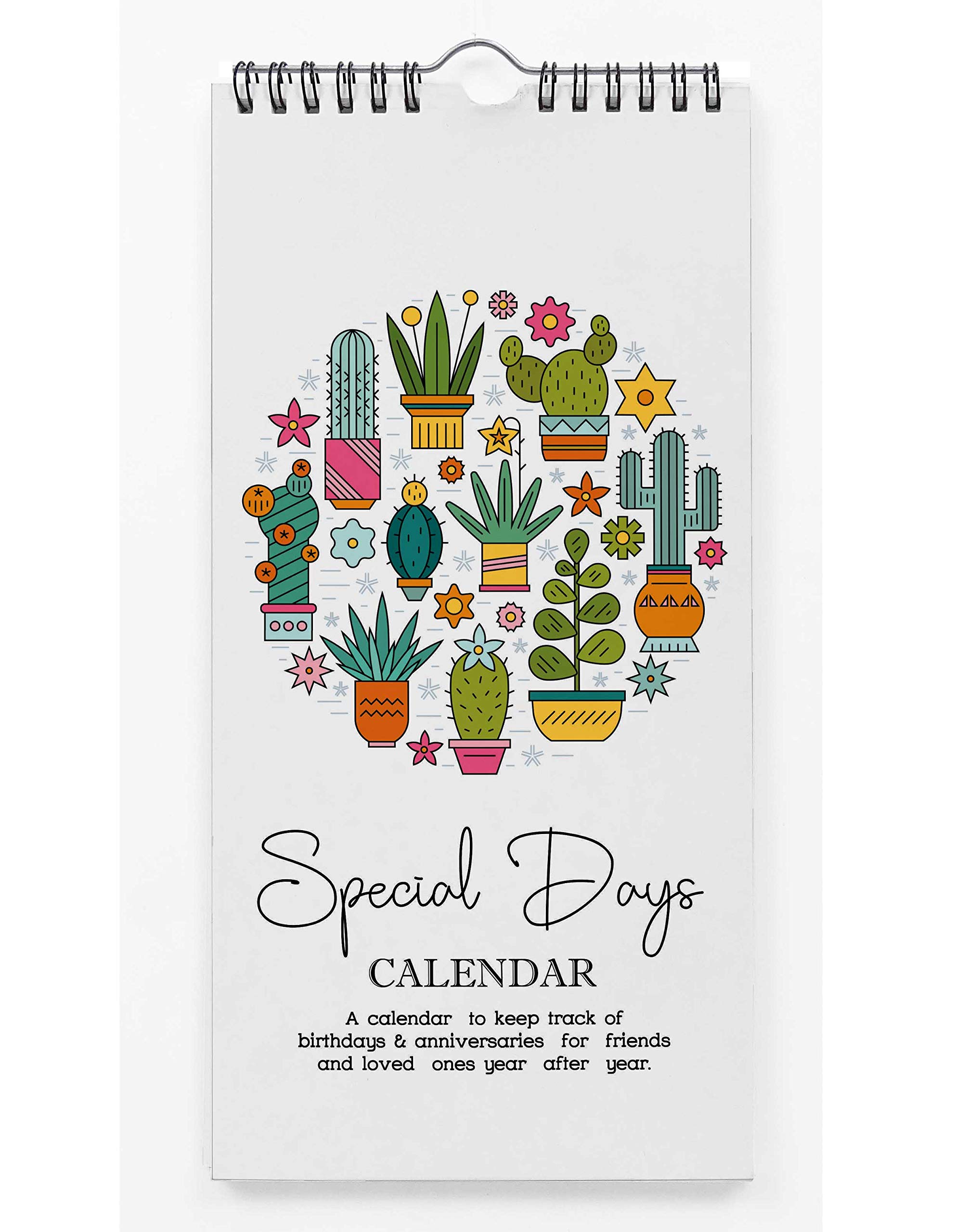Inkdotpot Cactus Rustic Perpetual Calendar Birthday Wall Hanging Anniversary Special Event Reminder Calendar Book Journal Stationary Wall Hanging Birthday Gift Card Planner Organizer