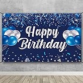 Trgowaul Happy Birthday Banner, Blue & Silver Birthday Party Decorations, Party Supplies for Men, Women & Kids, Photo Background Banner Decor for Indoor & Outdoor