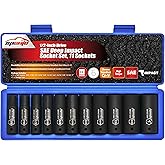 EPAuto 1/2-Inch Drive SAE Deep Impact Socket Set, 6 Points, 11 Sockets | 1/2-Inch Cr-V, 6 Points