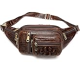 Genuine Leather Fanny Pack large capacity Crossbody Waist Bag with Zipper phone Pockets crocodile coffee