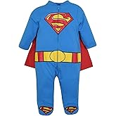 WARNER BROS. Justice League Batman Superman Lightweight Breathable Baby Zip Up Costume Coverall with Cape Newborn to Kid