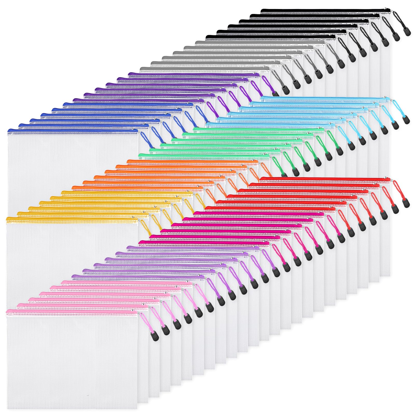 Photo 1 of EOOUT 72pcs Mesh Zipper Pouch, A4 Size, 12 Colors Zipper Bags for Organizing Storage, Waterproof Puzzle Bag, Zipper File Bags for Board Games and School Office Supplies
