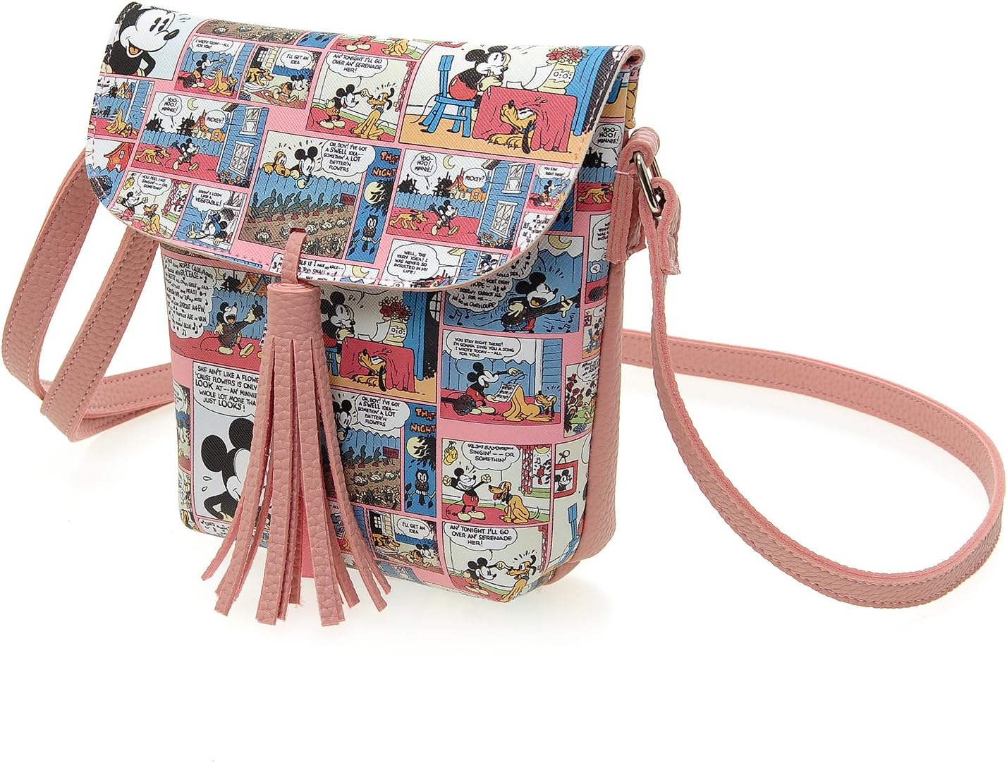 A81.Disney Mickey Mouse Women Cartoon Tassel Cross Body Shoulder Bag (Brown) (02.Pink)