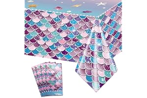 Ayearparty 4 Pieces Mermaid Party Tablecloth Under The sea Theme Birthday Party Table Decorations Disposable Plastic Table Cover for Girls Kids Baby Shower 54X108inch
