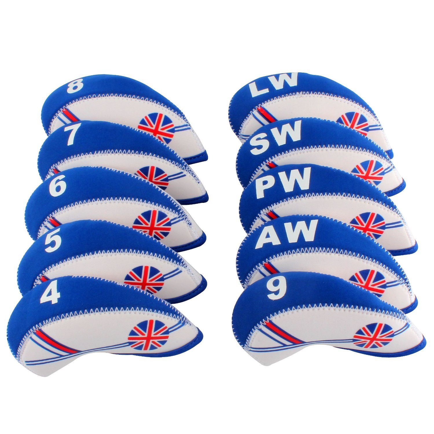 MamimamiH GOLF 10pcs UK Flag Neoprene Golf Club Iron Head covers cover set Headcovers Blue White Protect Case