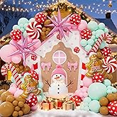 Christmas Balloon Garland Arch kit - Gingerbread Balloon Arch kit with Pink Green Brown Red Balloons, Candy, Cane, Explosion-Star, Gingerbread Foil Balloons for Xmas Party Decorations