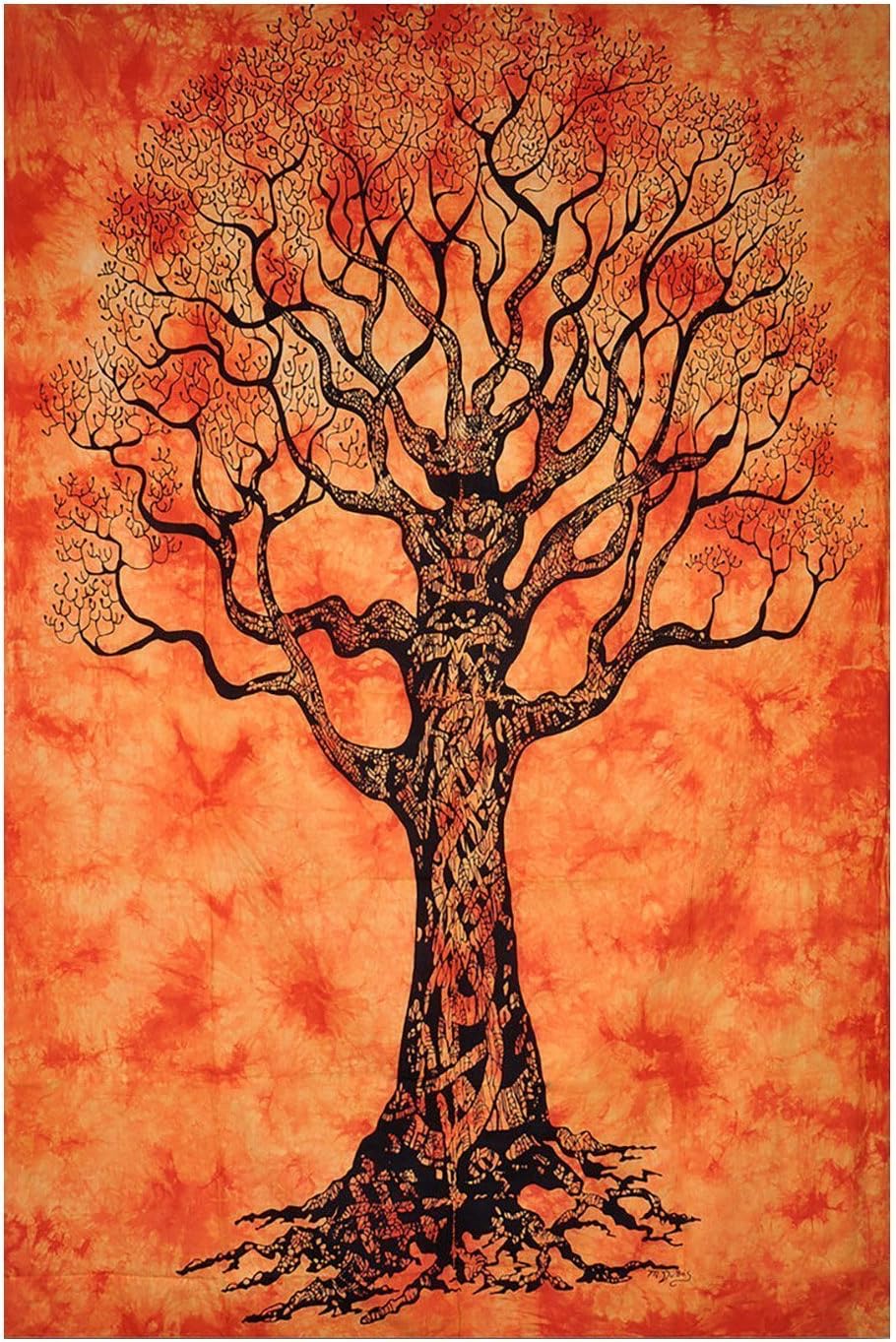 Aunercart Orange Tree of Life Tapestry Good Luck Quality Home Decor Dorms Psychedelic Hippie Contemporary Canvas Wall Hanging Art The Ultimate Bohemian Tapestry Decor