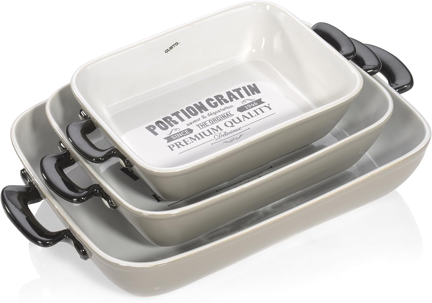 Ensemble de 3 ramequins rectangulaires en porcelaine avec poignées de 3