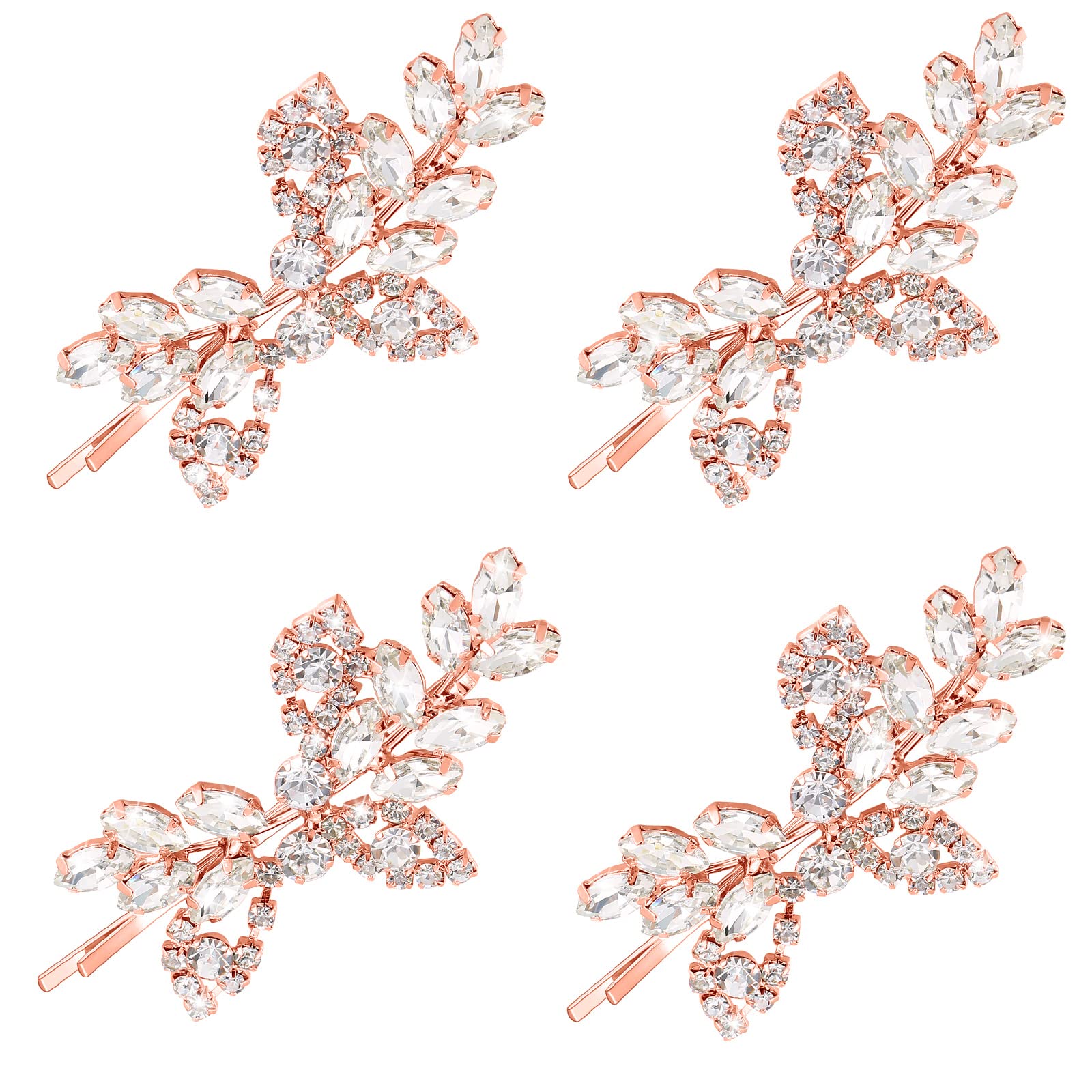 Photo 1 of 4 Pieces Leaf Pearl Crystal Hair Clips Elegant Bridal Hairpins and Barrettes for Women Girls (Rose Gold, Rhinestone Style)
