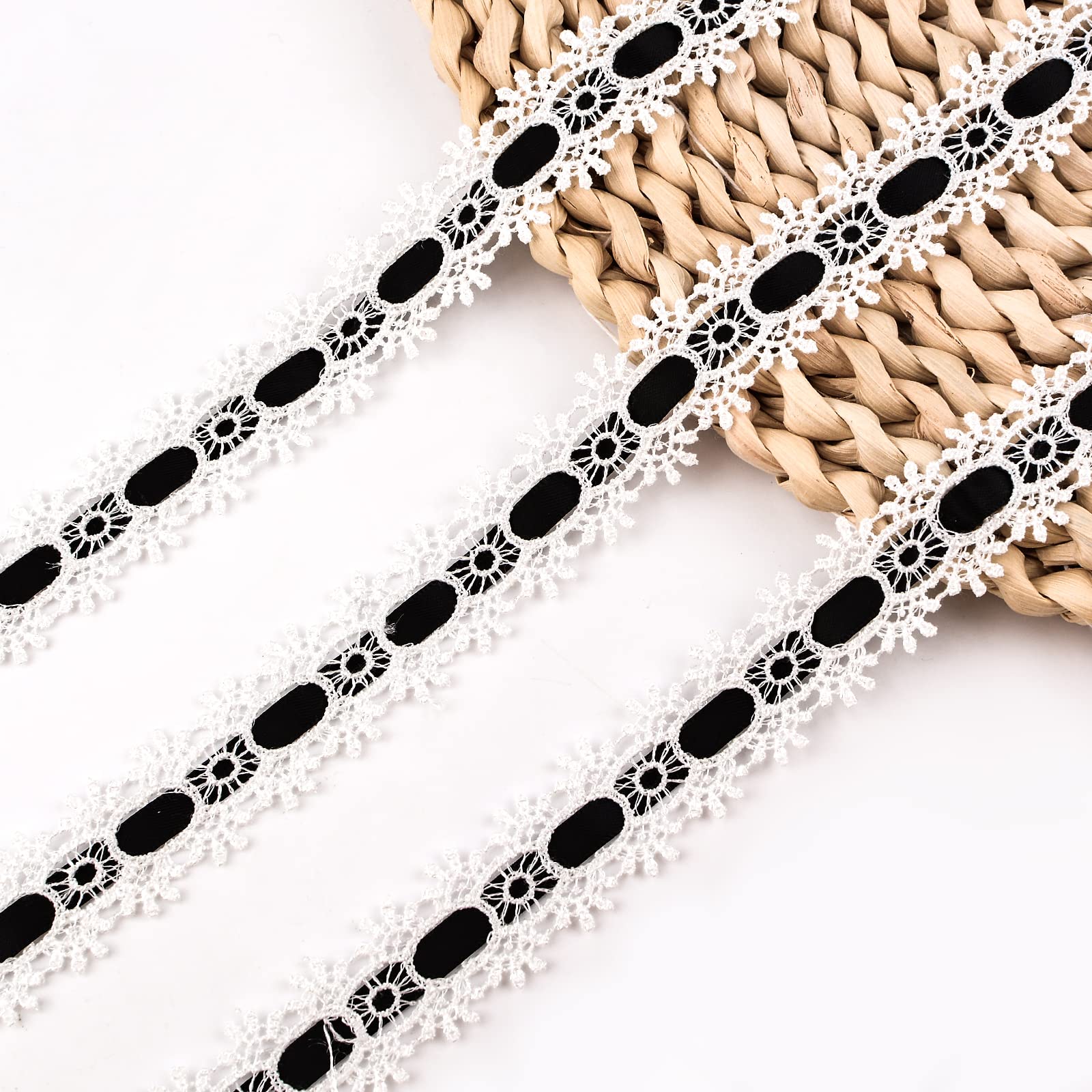 URROMA Mixed White and Black Lace Ribbon, 10 Rolls Embroidery Lace Fabric with Assorted Pattern Floral Lace Trims for DIY Wedding Applique Floral Sewing