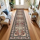 U'Artlines 3' x 16' Boho Hallway Runner Rug, Rust Non Slip Washable Vintage Farmhouse Accent Rug Carpet for Kitchen Entryway Laundry and Living Room (Rust＆Teal)