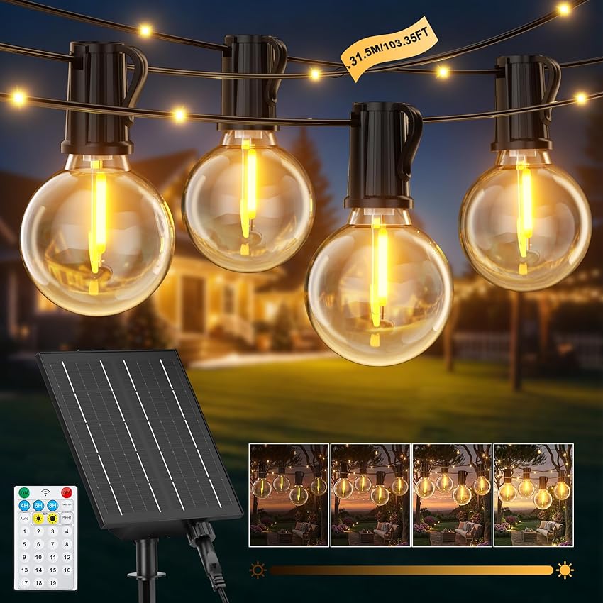 Catena Luminosa Esterno Solare 31,5M 40+1 G40 Lampadine LED Catena di Luci Solari