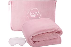 ENZOLVE Travel Blanket, Airplane Blanket with Bag, Ultra-Soft, Warm & Lightweight, 65x40 in, Outdoor Blanket Essentials for Women, Men & Kids, Included Eye Mask, Luggage Sleeve & Backpack Clip