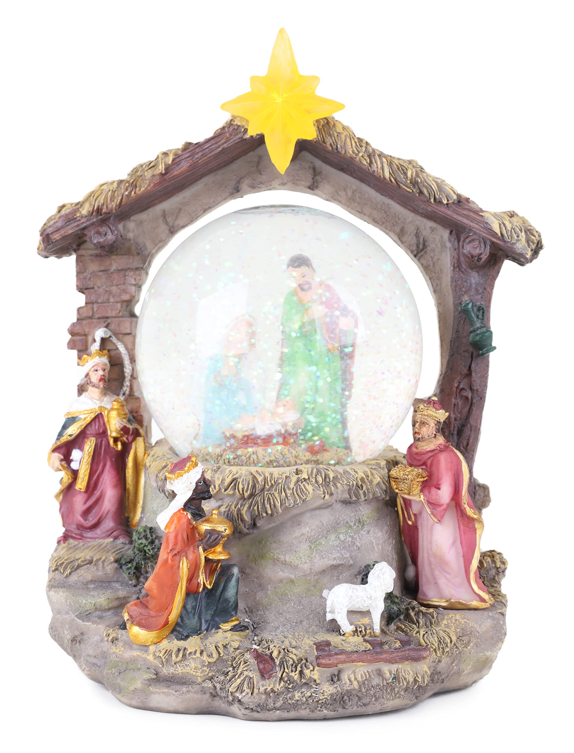 Christmas Concepts® 180mm (7.2") Musical Christmas Resin Decoration Nativity Scene Water Globe + Colour Changing LED Lights