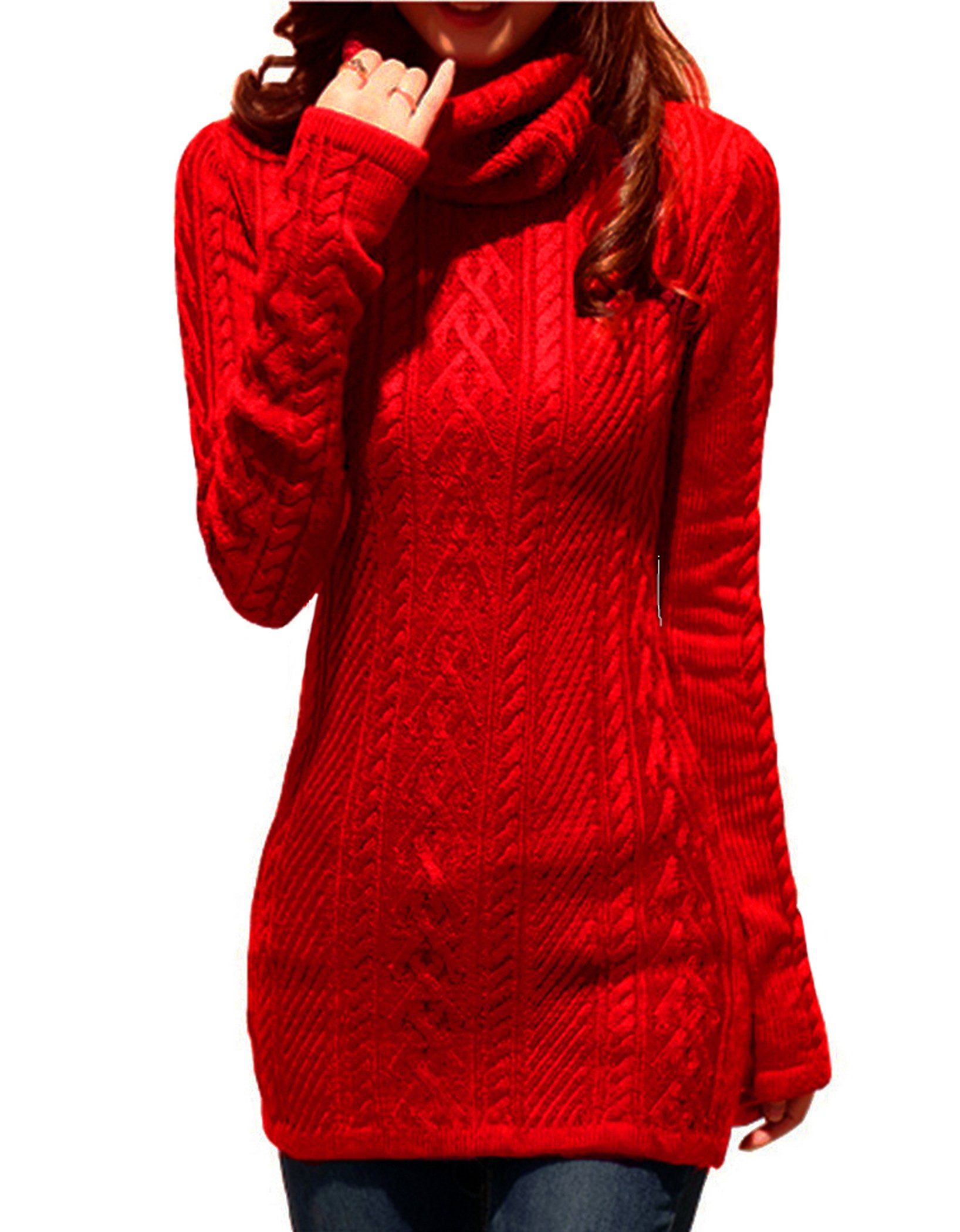 v28 Women Polo Neck Long Slim Fitted Dress Bodycon Turtleneck Cable Knit Sweater - Image 3