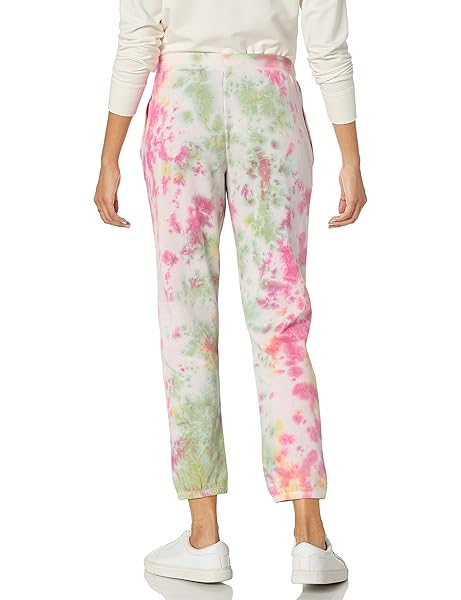 THE DROP WOMEN’S DINA FLEECE ELASTIC HEM SWEATPANT PANTS, -NEON TIE DYE, M