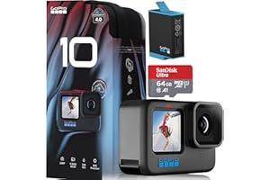 GoPro Hero10 Black + 64GB SanDisk SD Card - Waterproof Action Camera with Front LCD and Touch Rear Screens, 5.3K60 Ultra HD V