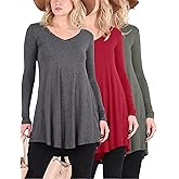 Popana 3 Pack Long Sleeve Tunic Tops for Women, Loose Fit Dressy Long Tops to Wear with Leggings, Soft Stretchy