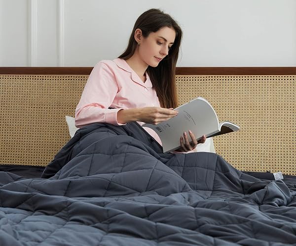 AN COOLING WEIGHTED BLANKETS (15 LBS, 48” X 72”, TWIN SIZE) HEAVY BLANKET FOR ADULT, PREMIUM COTTON WITH NATURAL GLASS BEADS