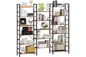 IRONCK Bookshelves 6 Tiers Triple Wide Industrial Bookshelf, Large Etagere Bookshelf Open Display Shelves with Metal Frame for Living Room Bedroom Home Office