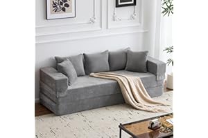 MELLCOM 78.7'' Folding Floor Sofa Bed, 4-in-1 Convertible Sleeper Sofa Couch with Armrest and Pillows, Foldable Sofa Bed, Bon