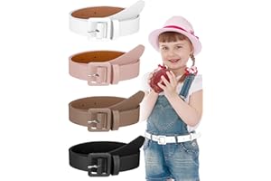 Jeyiour 4 Pcs Kids Leather Belts for Girls Cute Toddler Belts Skinny Belt Waist Belt with Buckle Faux Leather Jeans Belt
