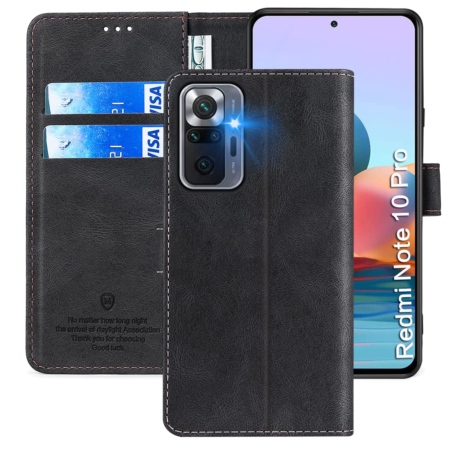 FMPCUON Xiaomi Redmi Note 10 Pro/Note 10 Pro Max Case,Redmi Note 10 Pro Max Cover,[PU Leather Flip Case][Book Wallet Case][Card Holder Phone Case],Redmi Note 10 Pro/Note 10 Pro Max Black Case — image 1