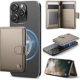 ZipFoldy for Magsafe Wallet, Magnetic Phone Wallet with RFID Blocking 6-Card Holder for Men Women Minimalist Slim PU Leather Kickstand for iPhone 17 Air 16 15 14 13 12 Pro Max Plus, Elegant Titanium