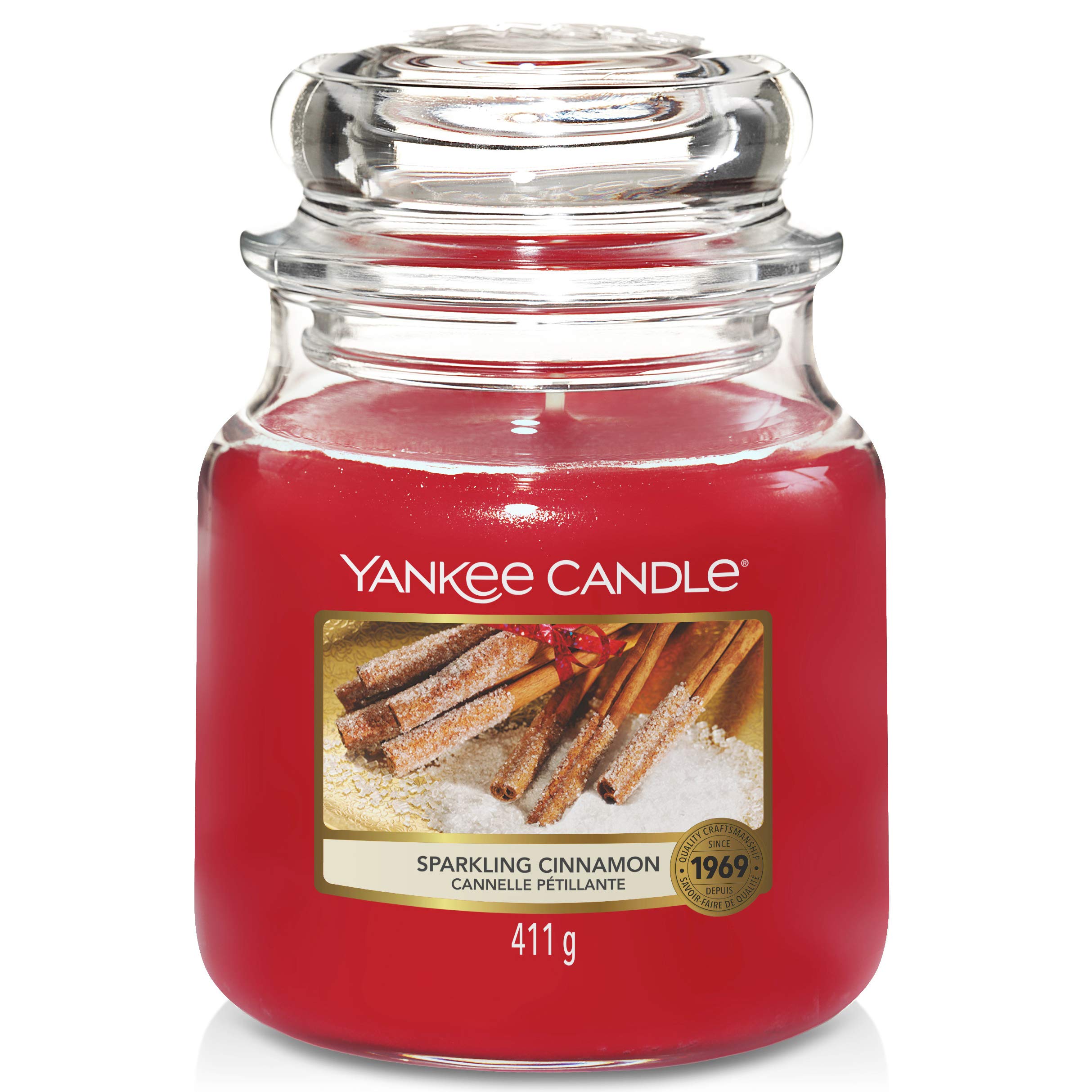 Yankee Candle Scented Candle | Sparkling Cinnamon Medium Jar Candle| Burn Time: up to 75 Hours