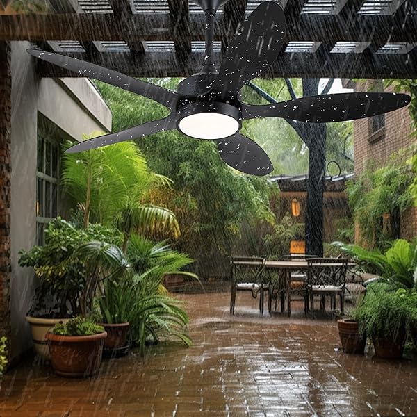 LSPMKE 46 INCH WATERPROOF OUTDOOR CEILING FAN WITH LIGHTS AND REMOTE, IP65 HANGING GAZEBO FAN WITH 3CCT, 6 SPEED DC MOTOR, BLACK WET RATED PLUG IN CEILING FAN WITH CORD FOR PATIOS, PORCH, PERGOLA