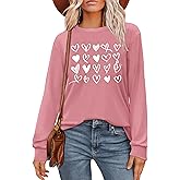 CAZYCHILD Valentine Shirts for Women Valentine's Day Love Heart Graphic Long Sleeve Tee Tops