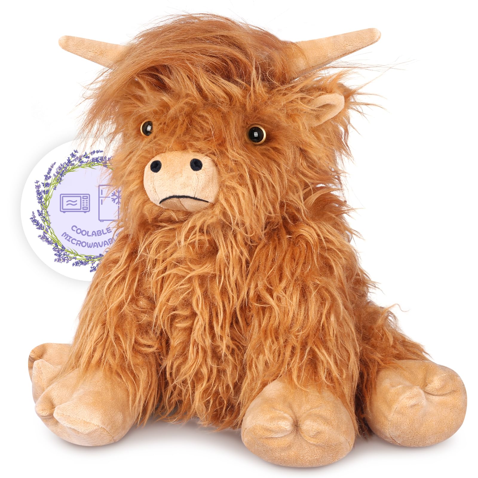 Photo 1 of SuzziPals Heatable & Coolable Highland Cow Stuffed Animals Plushie, Microwavable Heating Pad for Soothing & Relaxation, Lavender Scented Cattle Plush Toys for Stress Relief, Stuffed Cow Gifts