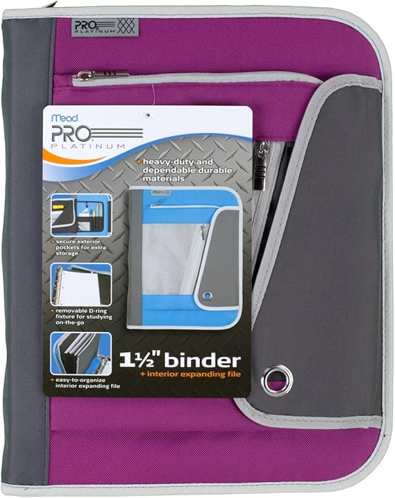 Mead PRO Platinum HeavyDuty 3Ring Zipper Binder, 1.5 Inch Capacity
