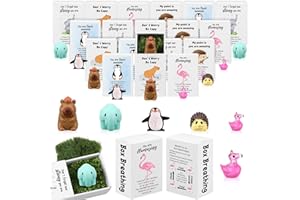 30 Sets Christmas Positive Emotional Support Desk Pets Cute Mini Resin Animals Ornaments with Imitation Moss Cheer Up Card Bo