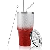 D·S 30 oz Tumbler Christmas Red Glitter Gradient Cup Stainless Steel Double Wall Vacuum Insulated Mug with Straw and Lid, Cleaning Brush for Cold and Hot Beverages