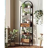 CHOEZON 5 Tier Ladder Shelf with Drawer, Tall Ladder Bookshelf, Standing Bookcase with Metal Frame for Living Room, Bathroom, Home Office, Study, Balcony, Rustic Brown and Black TCJ07BF