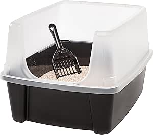 IRIS USA Cat Litter Box, Open Top Kitty Litter Box with Shield and Cat Litter Scoop