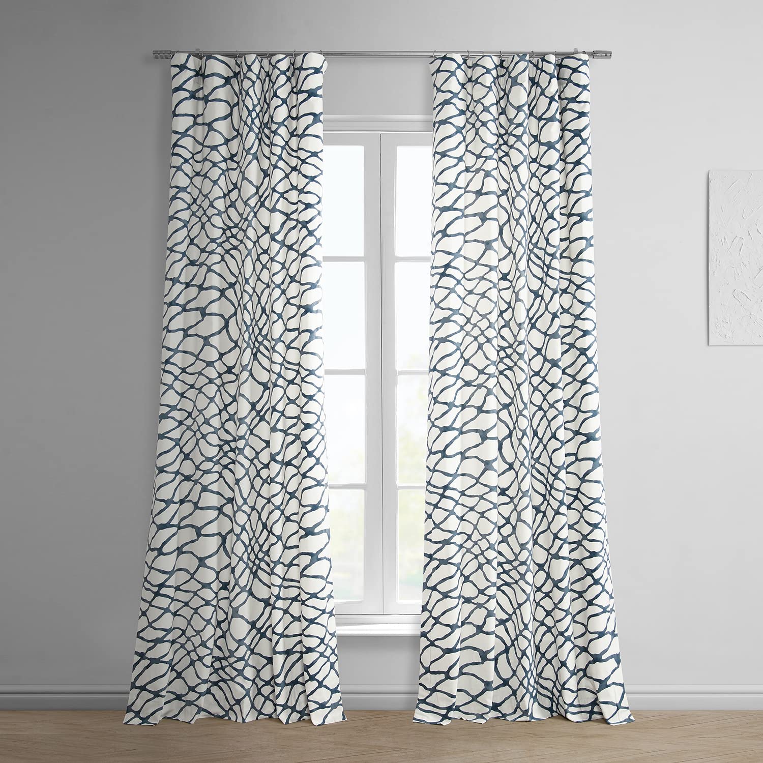 HPD Half Price Drapes Geometric Abstract Printed Curtains 84 Inches Long Luxury Cotton Curtains (1 Panel) Room Darkening Window Curtains for Bedroom & Living Room, 50W x 84L, Ellis Blue Abstract