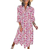Dokotoo Women's Casual Loose Bohemian Floral Dresses 2025 Long Puff Sleeve V Neck Ruffle A Line Flowy Summer Beach Dress