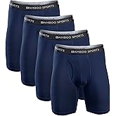 Bamboo Sports Mens 6 in Boxer Briefs 4 pack, Anti Chafing, Breathable, Non-Binding, Super Soft & Comfortable Moisture Wicking