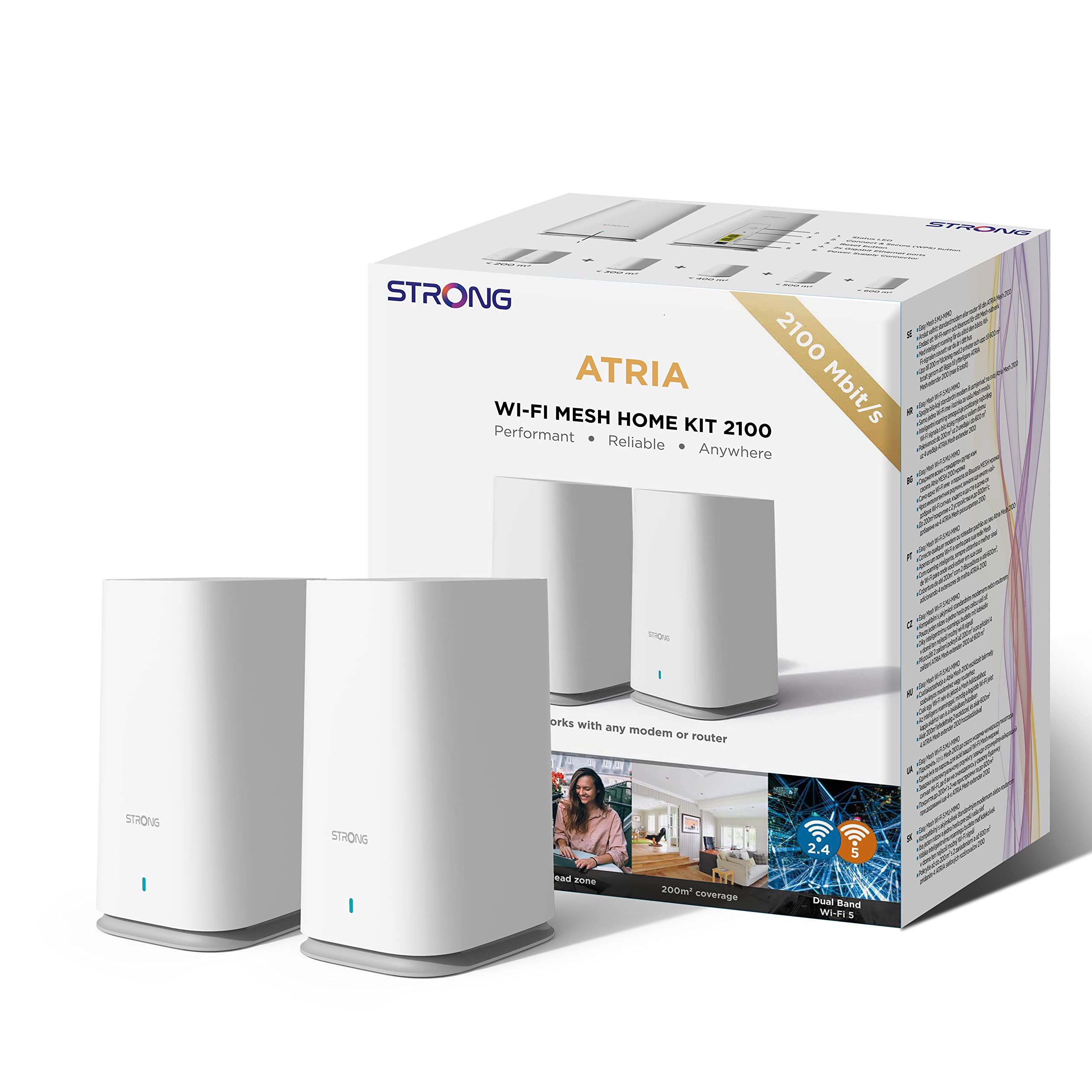 STRONG ATRIA AC2100 Whole Home Mesh Wi-Fi System, up to 3,300sq.ft Wi-Fi Coverage, Two Gigabit Ports per node, App Control, Guest Network, Parental Controls, Simple Set Up (2 Pack)