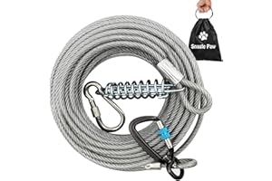 SNAGLE PAW Tie Out Cable for Large Dogs, Dog Runner Cable for Yard, Dog Leads for Yard 30ft Heavy Duty, Dog Tie Out with Solid Aluminum Clips, Durable Dog Lead with Spring for 350lbs Large Dogs Running