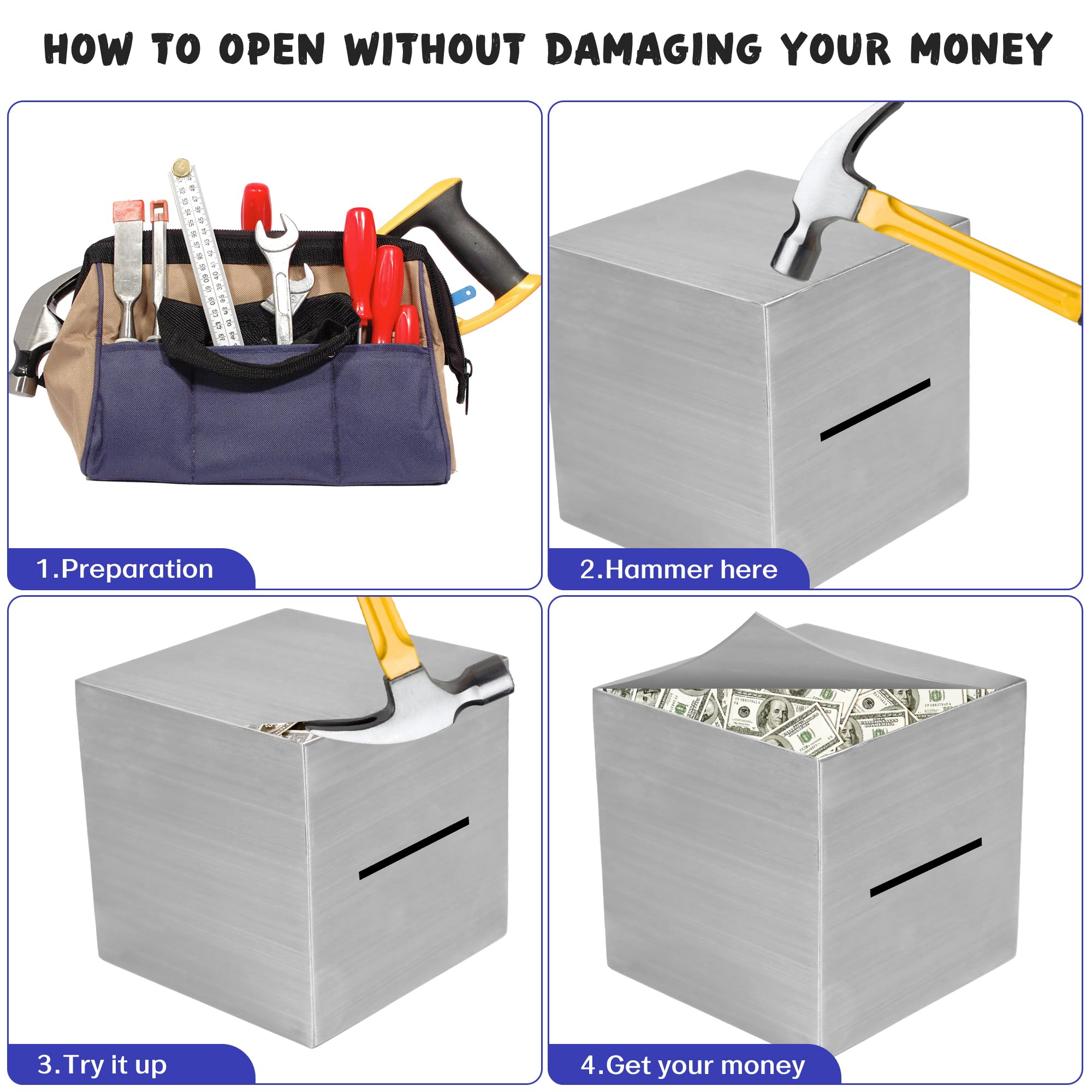 Metal Piggy Bank for Adults, Unbreakable Money Safe (4 Inch)